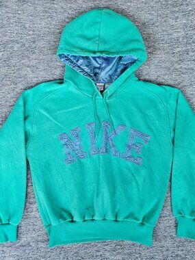 Vintage Nike Hoodie Men's Small Green 90s Spell Out Logo Pullover Y2K VTG RARE